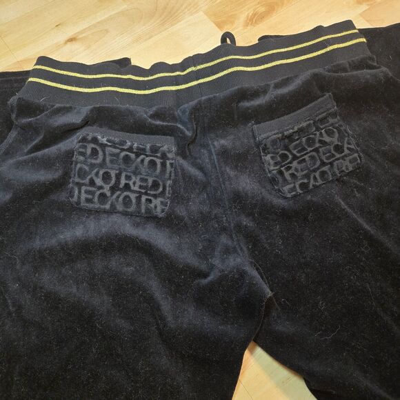 Echo Red Y2K Womens Black Velour Wide Leg Joggers Size XL - Picture 5 of 7